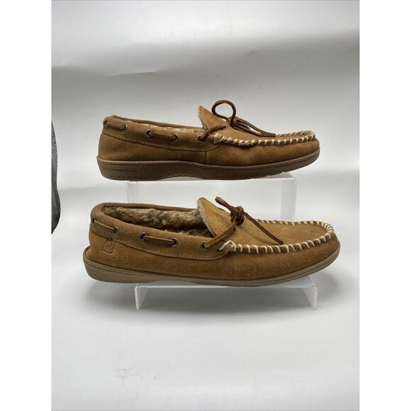 Sperry Trapper Slippers Mens Size 12M Brown Leather Moccasin Shoes Slip On 3037 - Picture 1 of 14